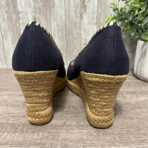 Jack Rogers Navy and Gold Wedge Espadrilles 7 - Picture 4 of 6